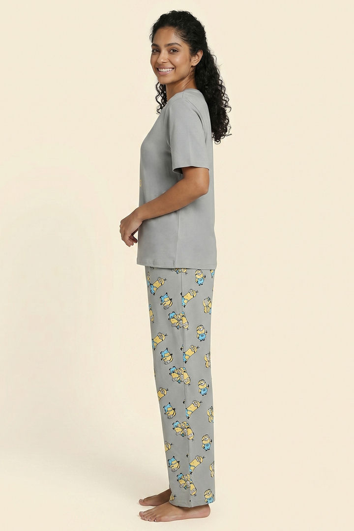 Zivame Minions Knit Cotton Loungewear Set - Ultimate Grey — image 4